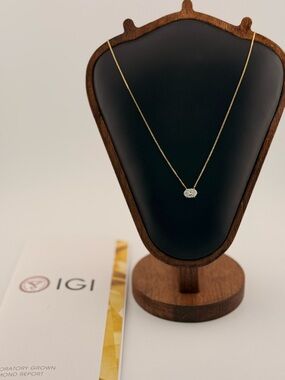 1.32 CT Oval Lab Diamond Solitaire Necklace 14K Gold D VVS2
